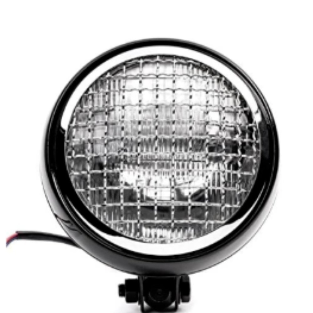 6" Black & Chrome Motorcycle Headlight Mesh Grill High Low Headlamp Bottom Mount